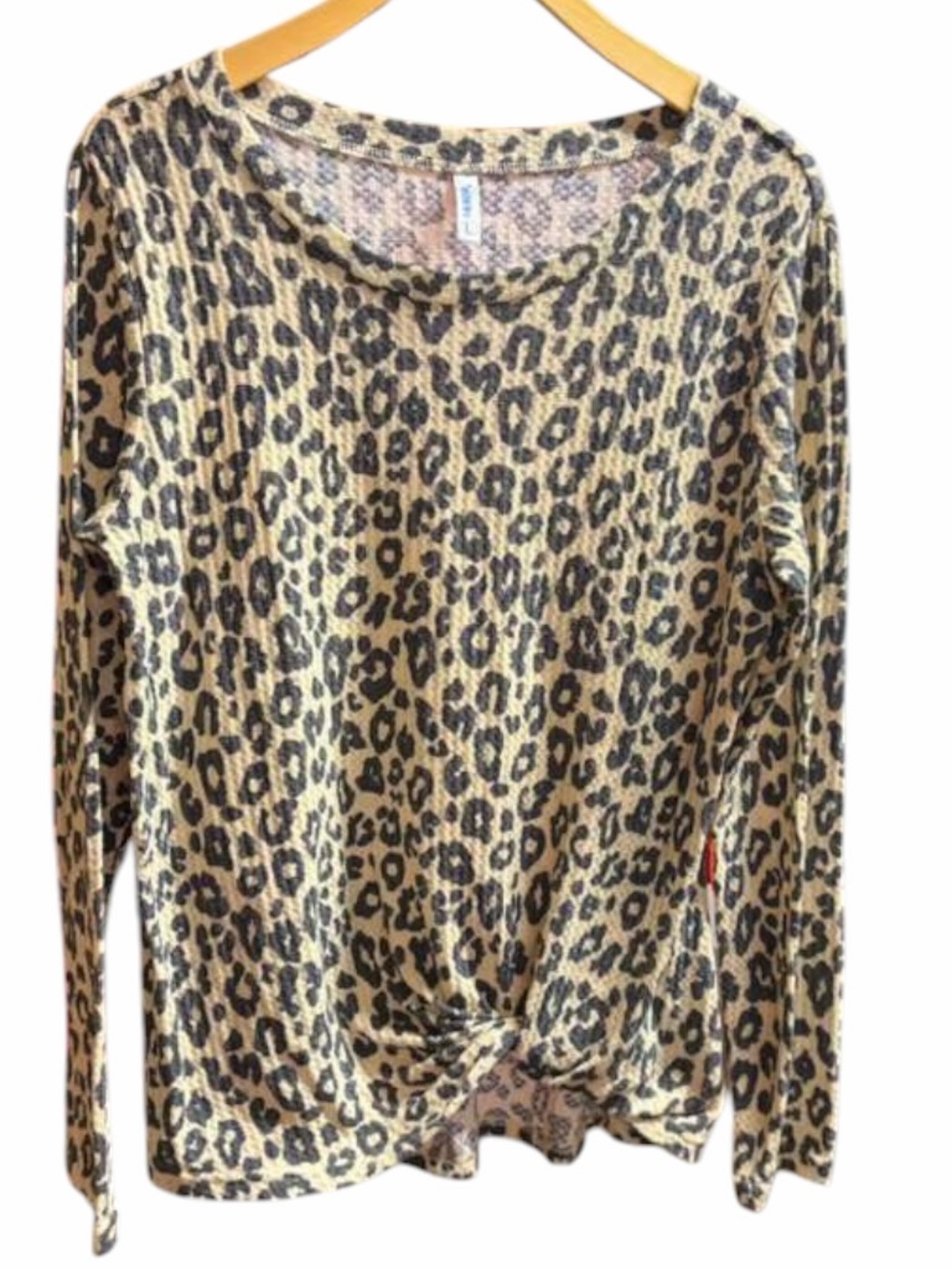Leopard Print Long-Sleeve Knot Front Top - Beige/Black